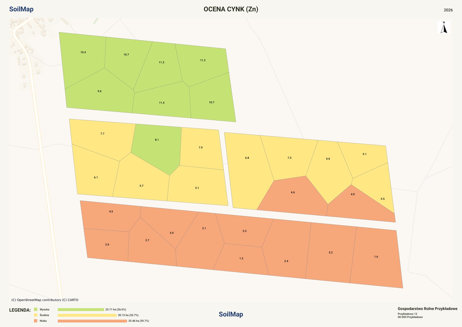 Mapa: ocena cynku Zn